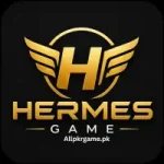 HERMES Game logo featuring a golden winged H symbol on a black background with modern gaming branding.