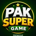PAK SUPER Game interface featuring online gaming options, colorful graphics, and a modern mobile gaming dashboard.