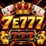 Golden 7E777 game logo with a green circular background, shiny gold border, and coin-themed casino design.