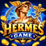 HERMES Game logo featuring a golden winged H symbol on a black background with modern gaming branding.